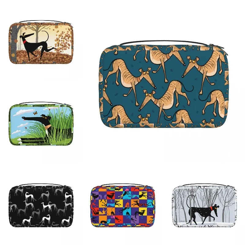 

Custom Kawaii Greyhound Dog Toiletry Bag for Women Whippet Makeup Cosmetic Organizer Ladies Beauty Storage Dopp Kit Case