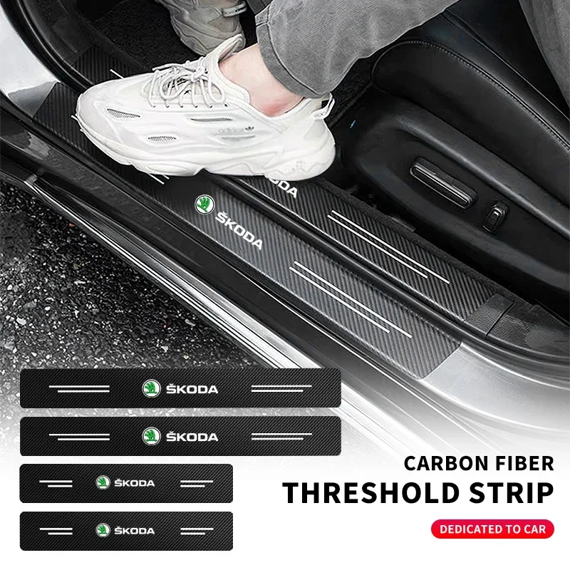 Углеродное волокно защитные наклейки на порог автомобиля для Skoda Octavia Superb Rapid Kodiaq