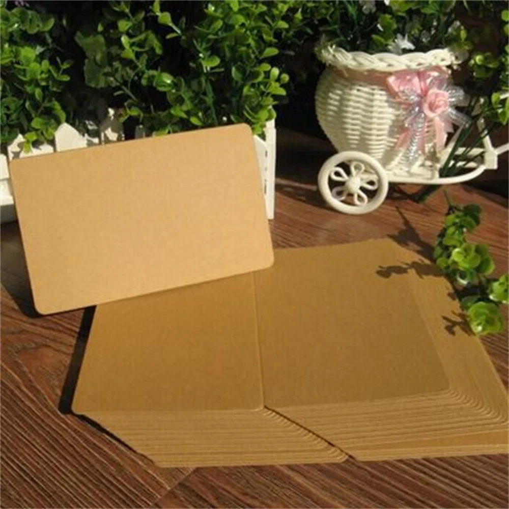 

5pcs Rounded Corner DIY Folding Greeting Card Template Blank Half-fold Card Hand-painted Graffiti Cowhide White Card Stationery
