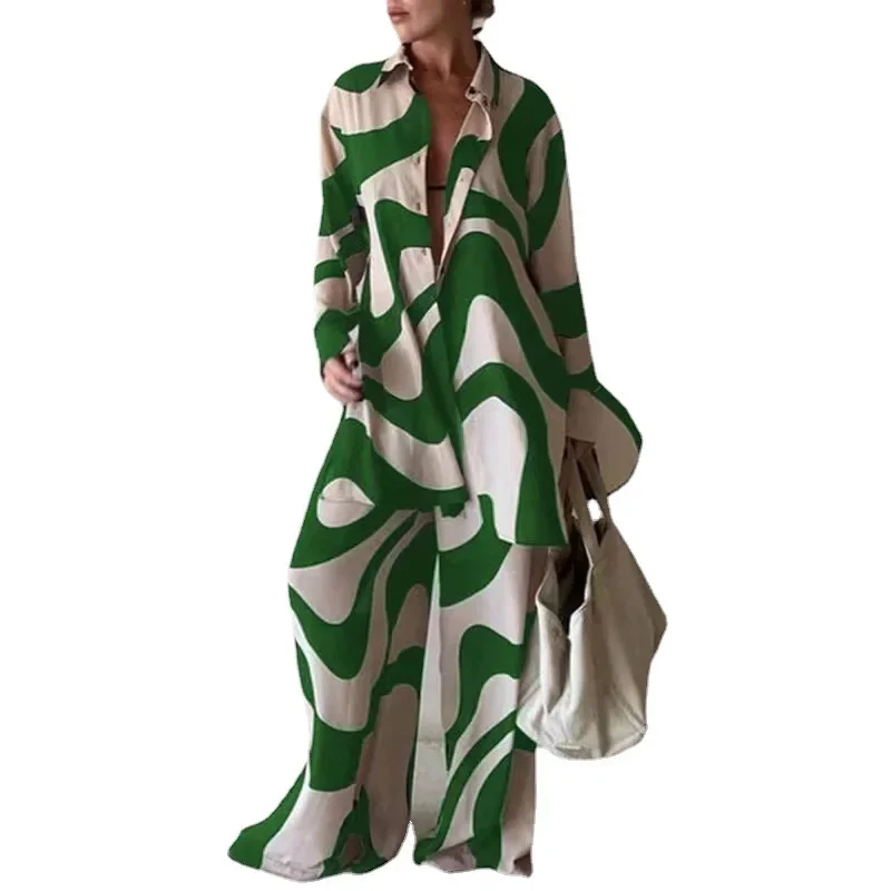 Fashionable Printed Loose-Fit Long Sleeve Suit Jacket+Straight-Leg Trousers Women's Autumn/Winter 2022 Cross-Border Foreign Trad