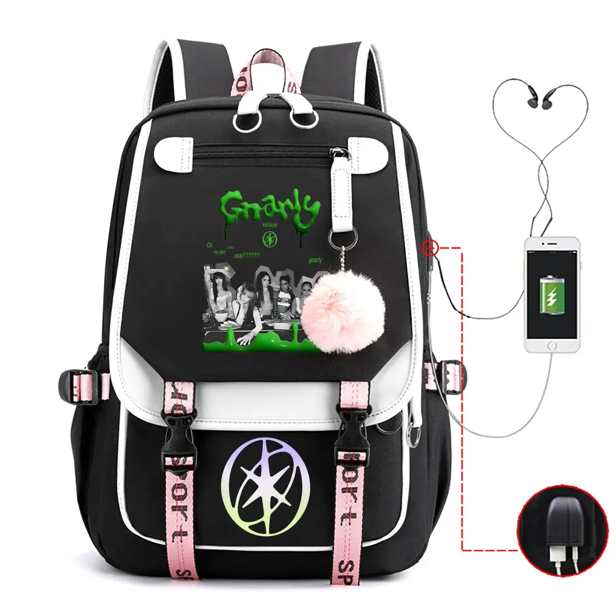 Рюкзак Back To School Katseye с контрастными вставками, USB-портом для зарядки и отверстием для провода наушников, для подростков (мальчиков и девочек) (art.: 3920dbccb3276) - 3920dbccb3276