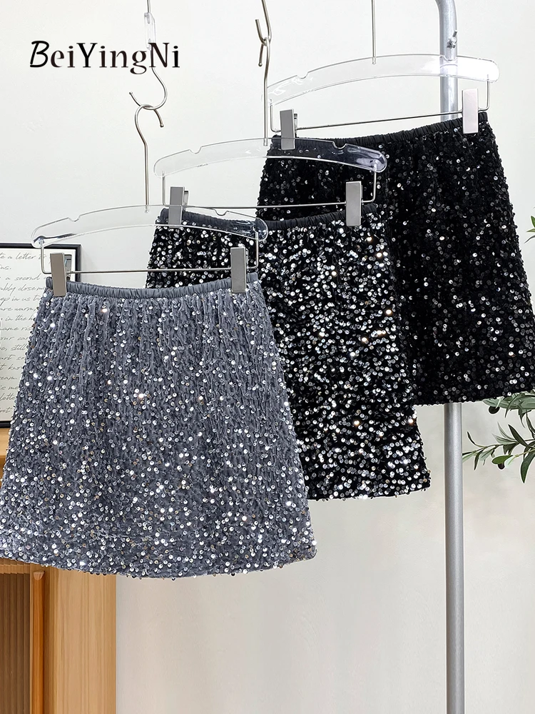 

Beiyingni Y2K Короткие мини-юбки для женщин, сексуальные французские блестки, стильная юбка-карандаш для девушек, Готическая Винтажная летняя повседневная шикарная юбка