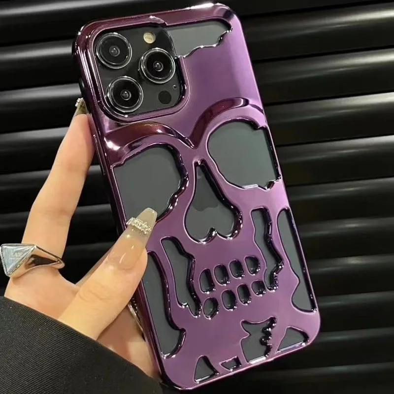 

3D Hollow Skull Callous Phone Case for iPhone 15 14 ProMax Plus 13 12 11 Pro Max Luxury Plating Shockproof Ghostface Soft Cover