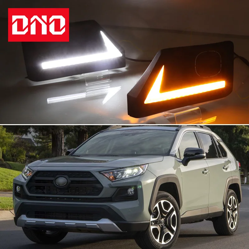 

Car LED DRL Daylamps For Toyota RAV4 Adventur Trail Sport 2019 2020 Yellow Turn Signal Daytime Running Light Foglamp Daylight