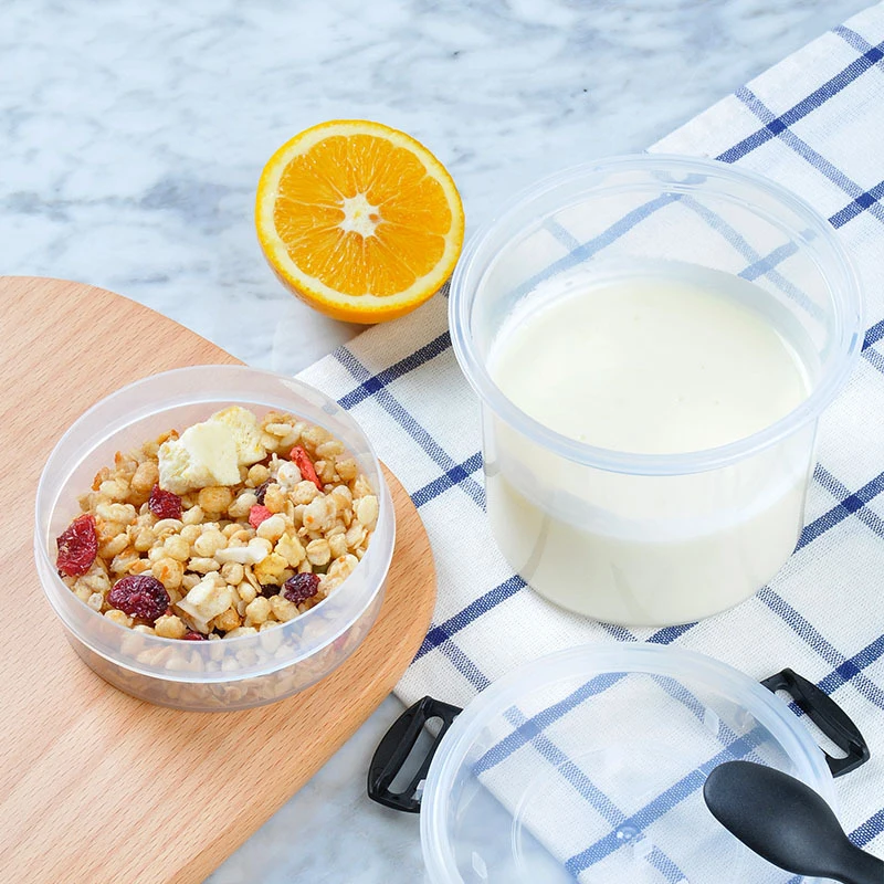 

Breakfast Oatmeal Cereal Nut Yogurt Salad Cup Container Set with Lid Spoon Snack Bento Food Soup Bowl Double Layer Lunch Box