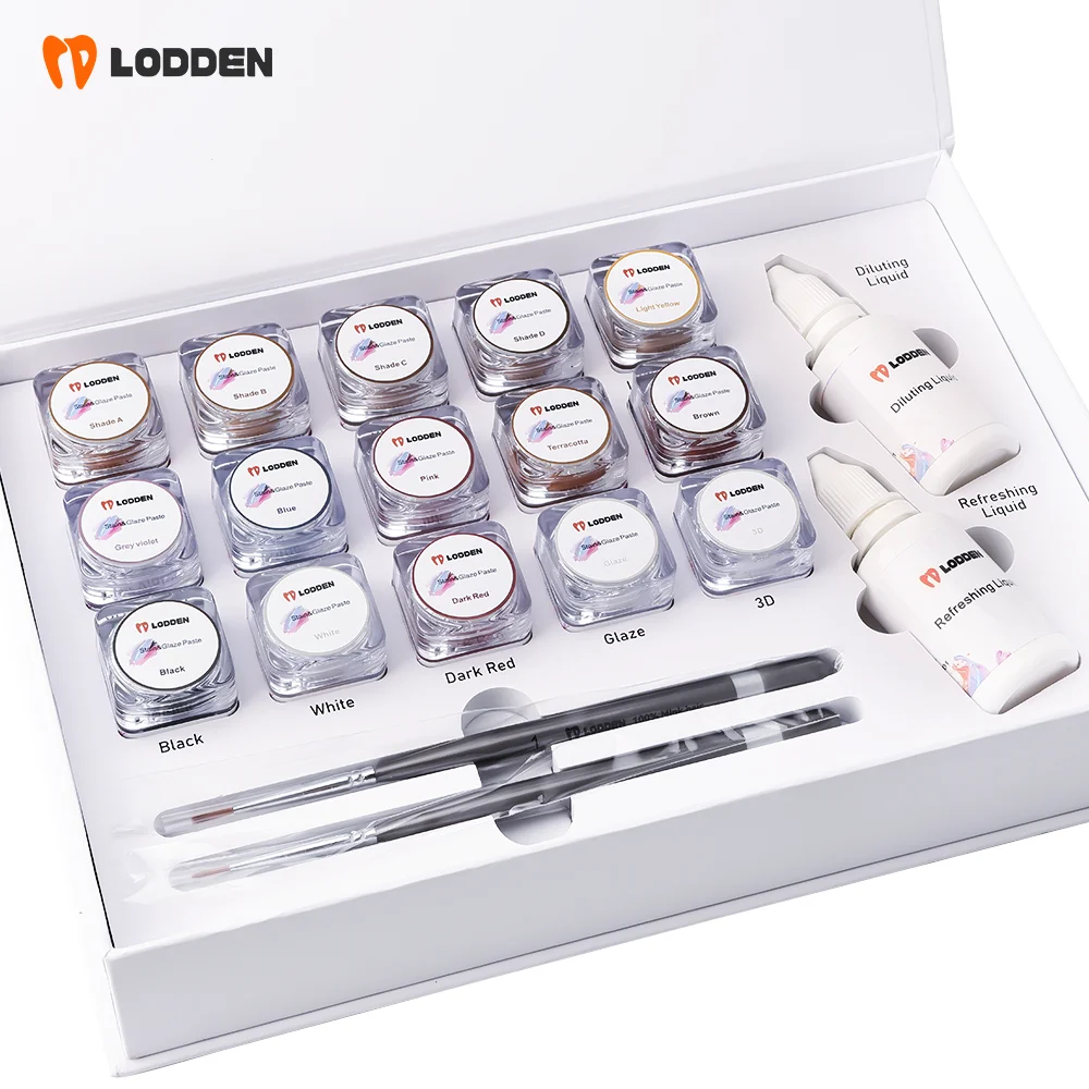 LODDEN Stain Glaze Paste Dental Porcelain KIT Низкотемпературная глазурь 25 мл Жидкие норковые ручки