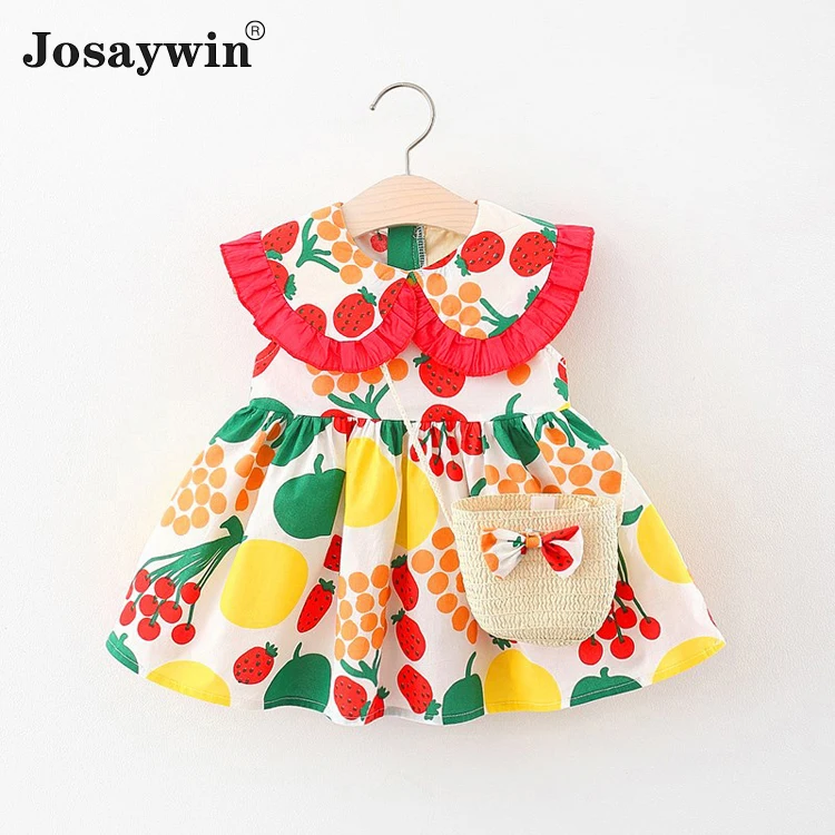 

Children Clothes Summer Dress for Girls Baby Sleeveless Print Girls Dress Vestidos Casual Party Princess Girls Dresses with Bag