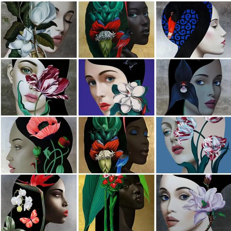 

RUOPOTY Oil Painting By Number Figure Paint On Canvas Pictures By Number Flower girl DIY Frame Home Decoration 40x50cm