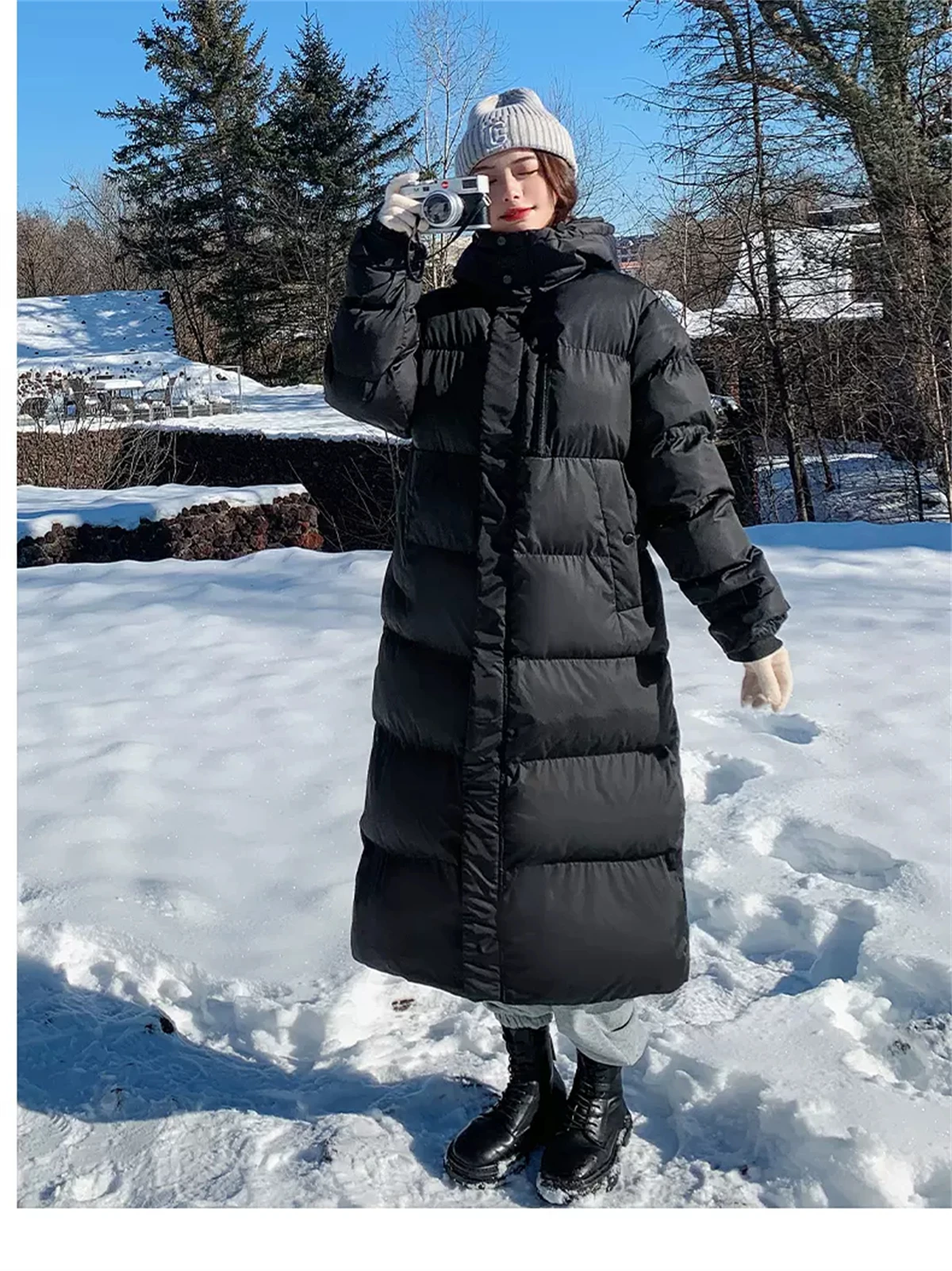 Down Cotton Jacket For Women In 2022 New Cotton Jacket Medium Length Over Knee Ins Loose and Thickened Cotton Jacket  Coat