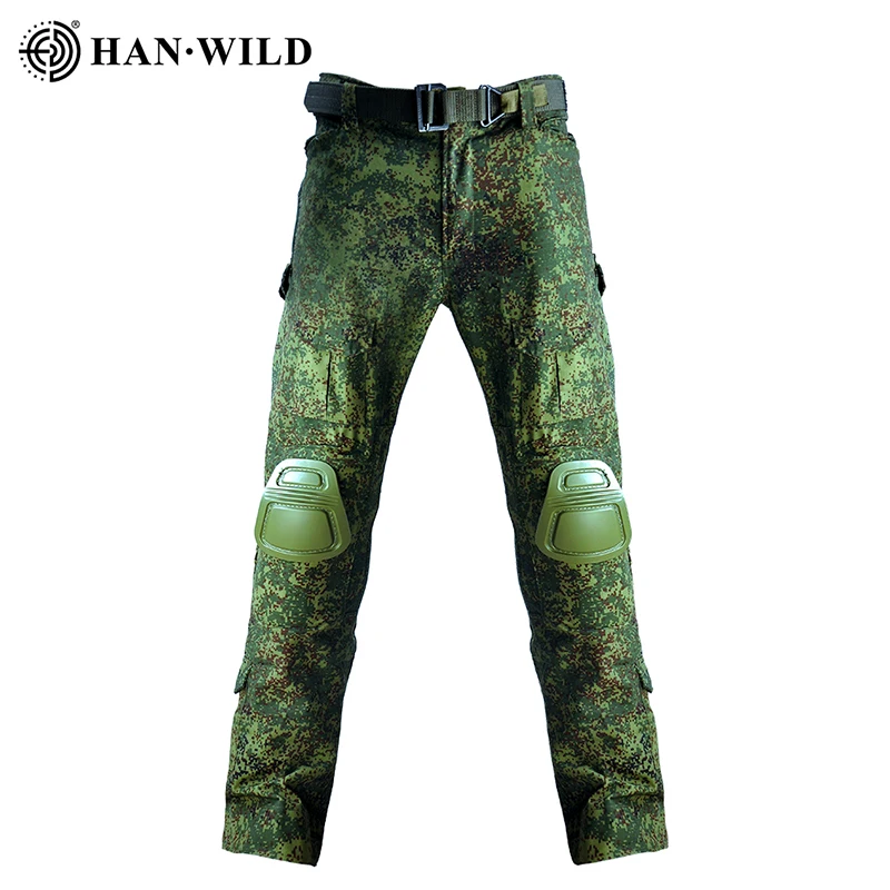 

HAN WILD Russian Camouflage Military Tactical Pants Army Wear-resistant Hiking Pant Paintball Combat Pant with Knee Pads Hunting