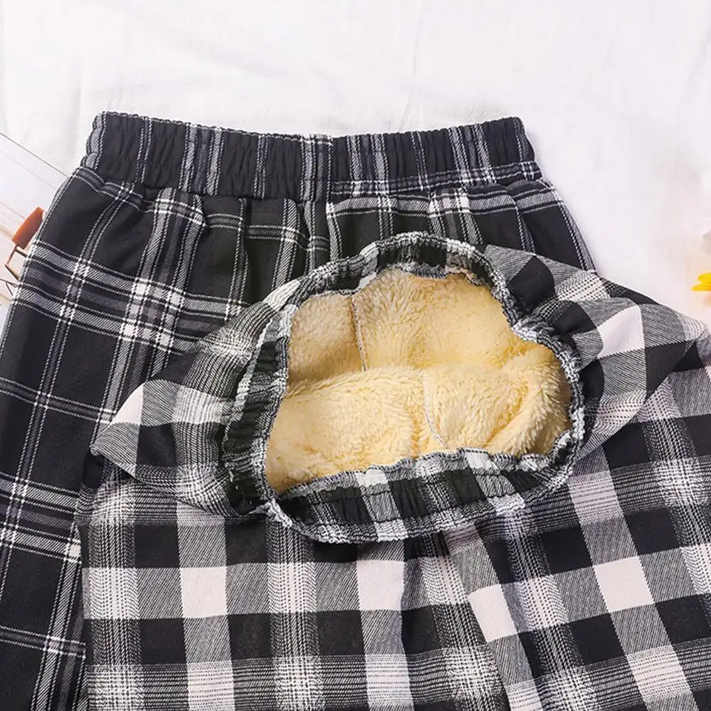 

Autumn And Winter Thick Warm Checkered Pants Plaid Wide-leg Straight-leg Trousers High-waist Casual Thick Pants Women Stude F4A8