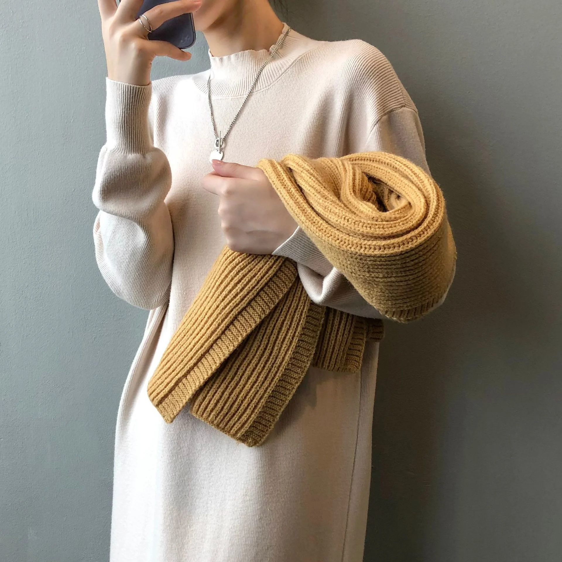 

Однотонные длинные вязаные платья, женские платья с длинным рукавом, расслабляющий свитер