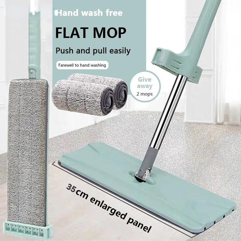 

Flat Mop Steel Handle 360° Swivel Microfiber Mop Dry Wet Kitchen Cleaning Hands Free Flat Mop