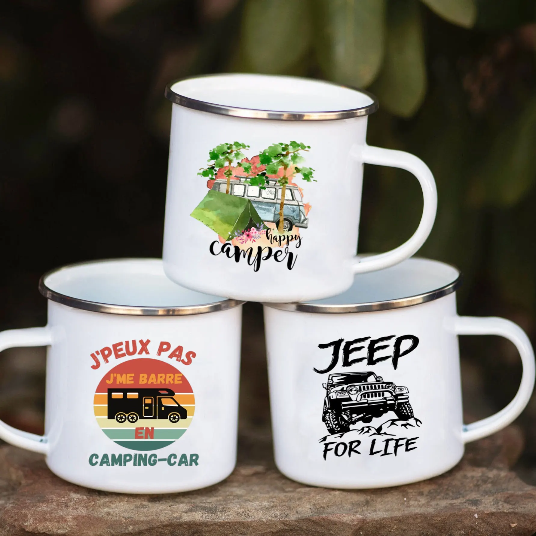 Camping Car Enamel Mug Adventure Together Cup Gift Idea for Camper Van Picnic Metal Insulating Outside Outdoor Festival Travel