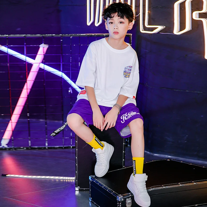 

Детский костюм в стиле хип-хоп летнее платье для мальчиков Новинка 2019 с круглым вырезом и коротким рукавом для детей среднего и старшего воз...