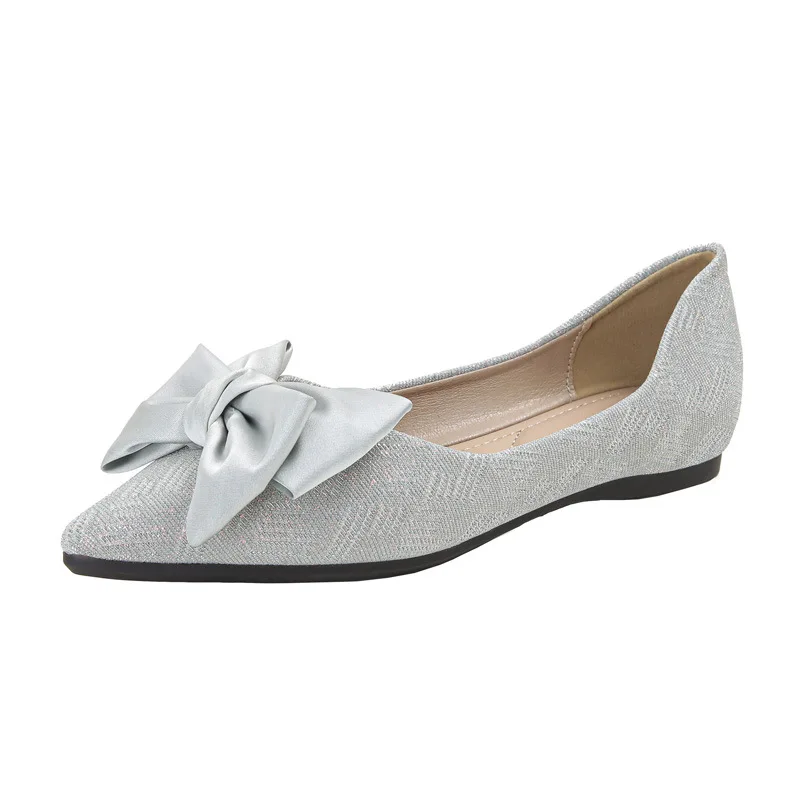 Size33-43 Women Pointed Toe Flats Pumps Bowknot Decoration Wedding Girl Party Shoes Soft Soles Slip on Loafers Office Lady Shoes