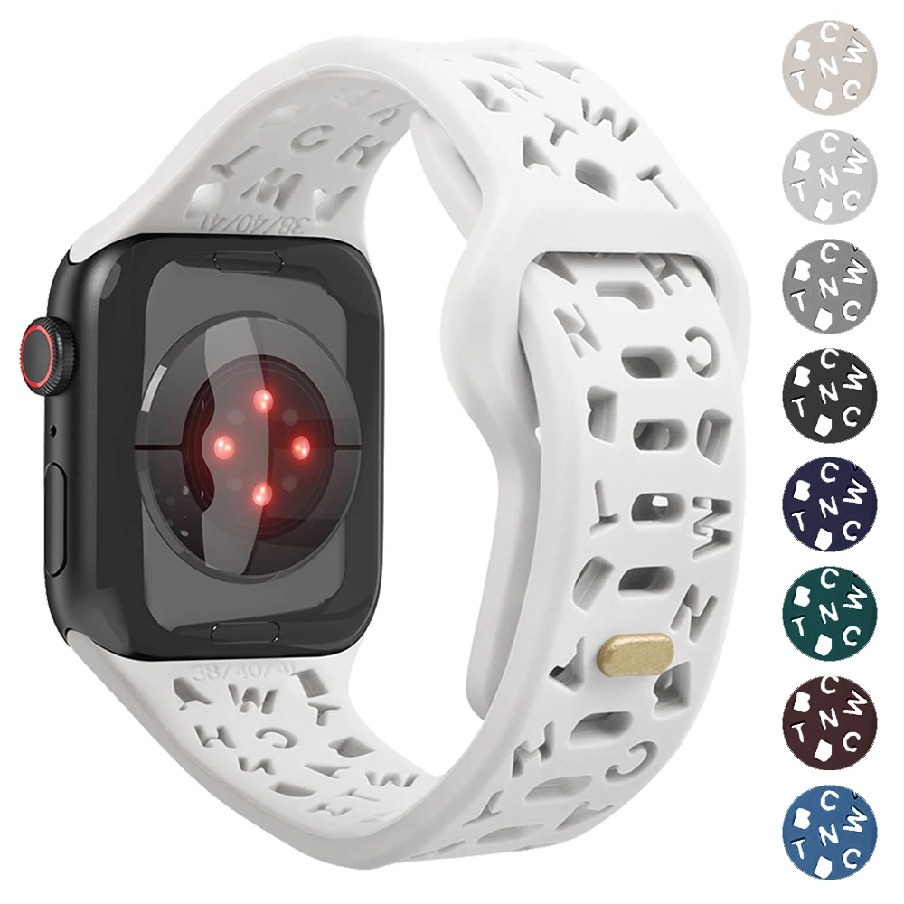 

Alphabet Band for Apple Watch Strap Series 8 Ultra 49mm 45 Silicone Smart Watch 44mm 40m 42mm 38mm IWatch Serie 7 6 Se 5 Bands