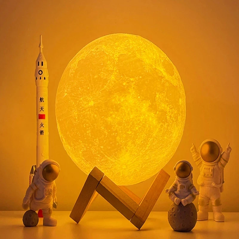 

LED Night Light 3D Print Moon Lamp 8/10/12/15CM Battery Powered With Stand Starry Lamp Bedroom Decororation