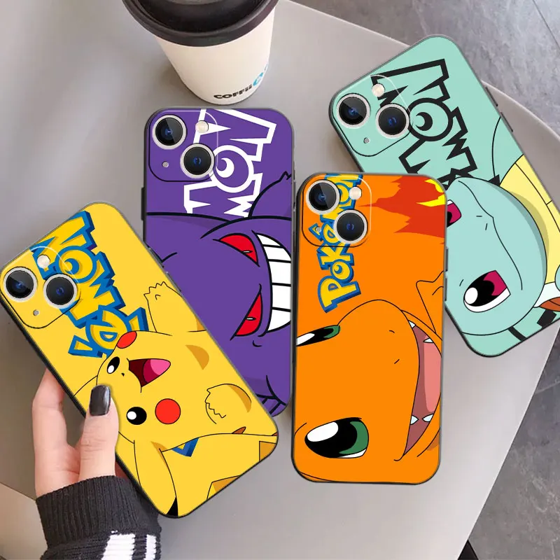 

Pikachu Pokemoon Cute Case For Apple iPhone 14 13 11 12 Pro XR X XS 13Pro 12Mini 13Mini 7 8 Plus SE 2022 Black Soft Phone Funda