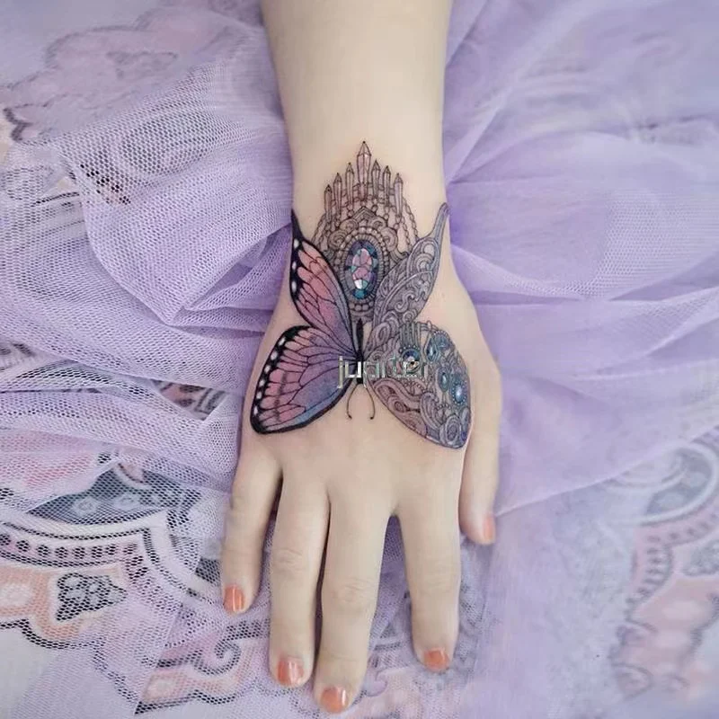 

Водостойкие временные тату-наклейки Sdotter с драгоценными камнями и бабочками, женские сексуальные модные искусственные татуировки на руку, лодыжку, темные искусственные татуировки