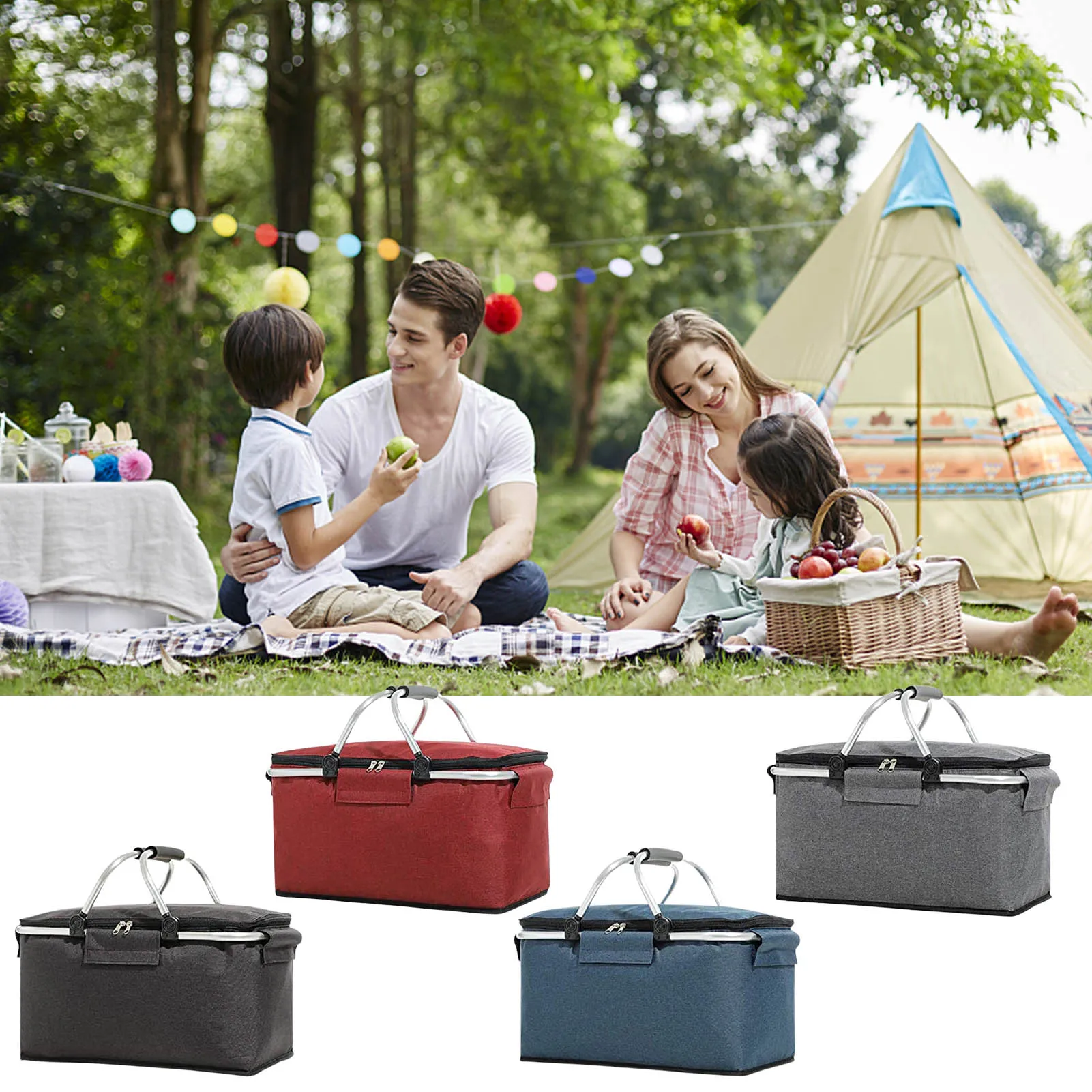 

Портативная складная корзина для пикника, изолированная прочная корзина с алюминиевой рамой, охлаждающая корзина с алюминиевой ручкой для ...