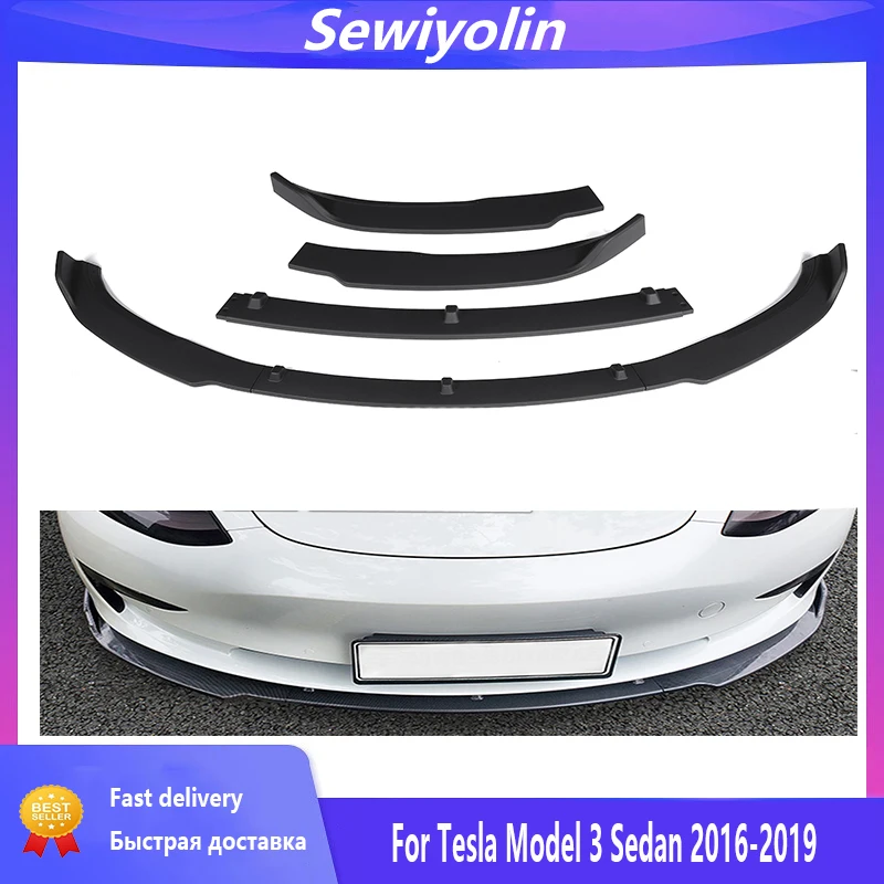 

Car Front Bumper Splitter Lip Carbon Fiber Body Kit For Tesla Model 3 Sedan 2016-2021Look Black Spoiler Diffuser Guard