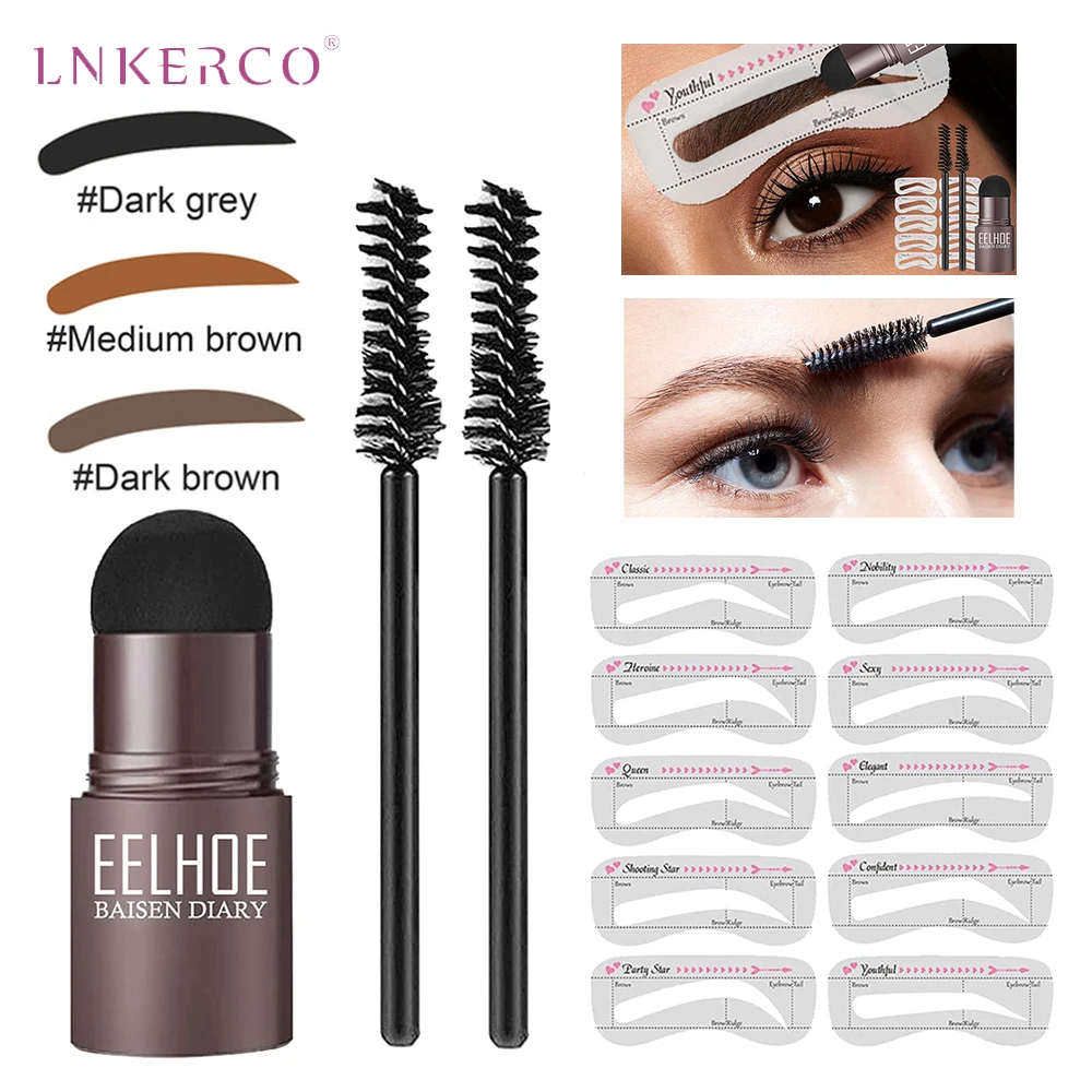 Lnkerco – tampon de poudre à sourcils  Kit de pochoirs  bâton de maquillage pour femmes  étanche