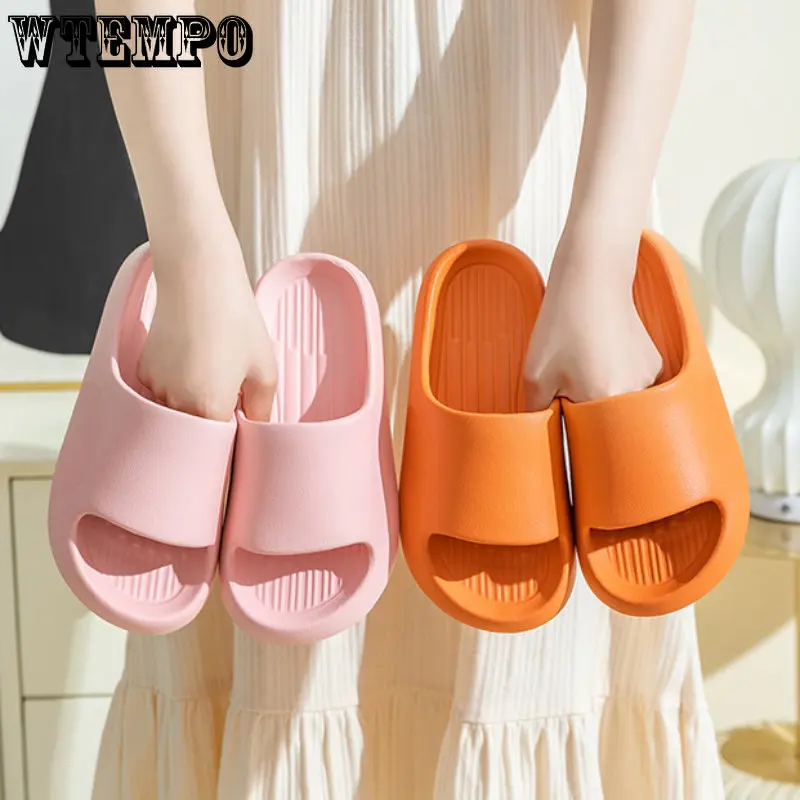 WTEMPO Summer Soft Slippers Fashion Thick Platform Non-slip Lightweight Slides Couples Silent Solid Color Sandals Wholesale