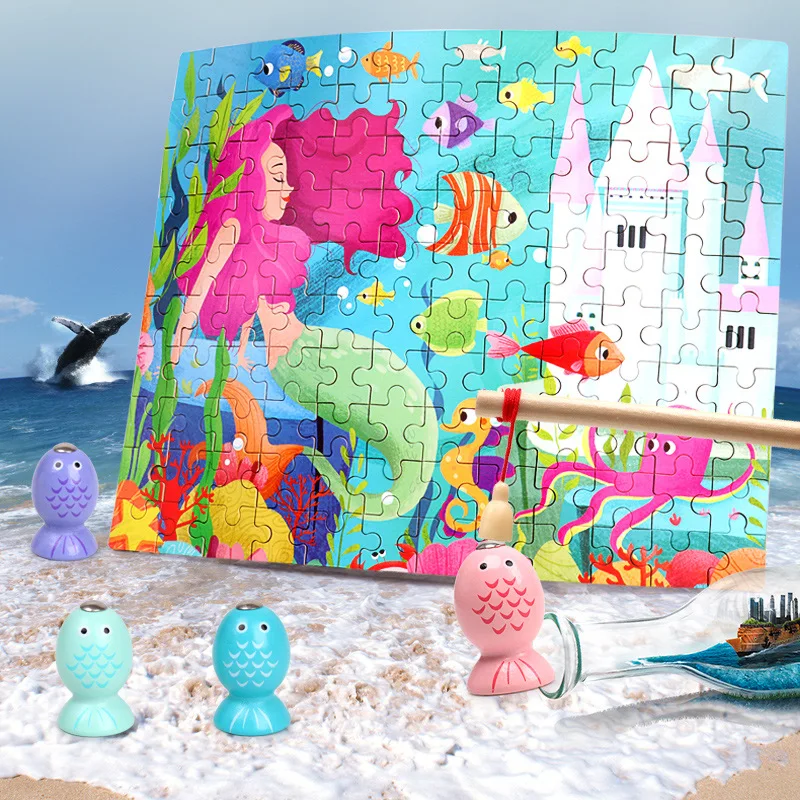 

Детская Магнитная забавная рыболовная игрушка Фабрика оптовая продажа Морская жизнь раннее образование 3D деревянная головоломка детские ...