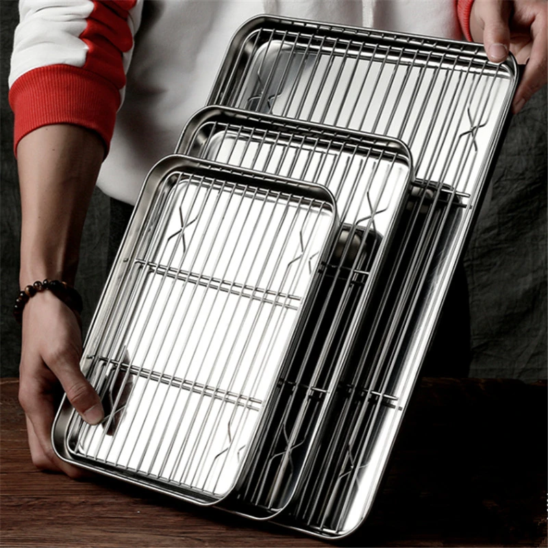 

304 stainless steel Baking Tray plate bbq tray with Removable Cooling Rack Set Baking Pan sheet Non Toxic oven Dishwasher Safe