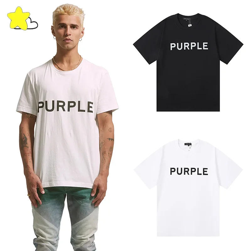 

Summer Streetwear Oversized Classic Logo Print PURPLE T-Shirt Men Women 100% Cotton Black White Tee Top Casual T Shirt