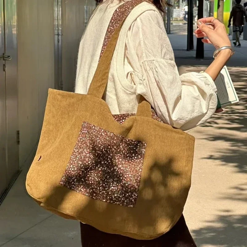 Вельветовая тканевая сумка в стиле ретро двусторонний легкий тоут для женщин