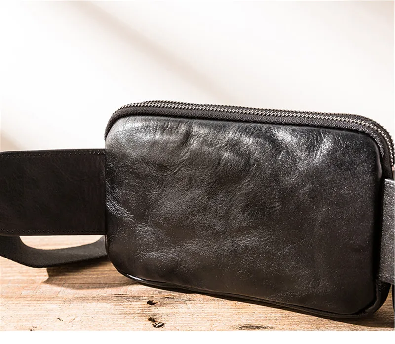 Simple luxury high-quality genuine leather men black chest bag weekend outdoor travel sports real cowhide shoulder crossbody bag