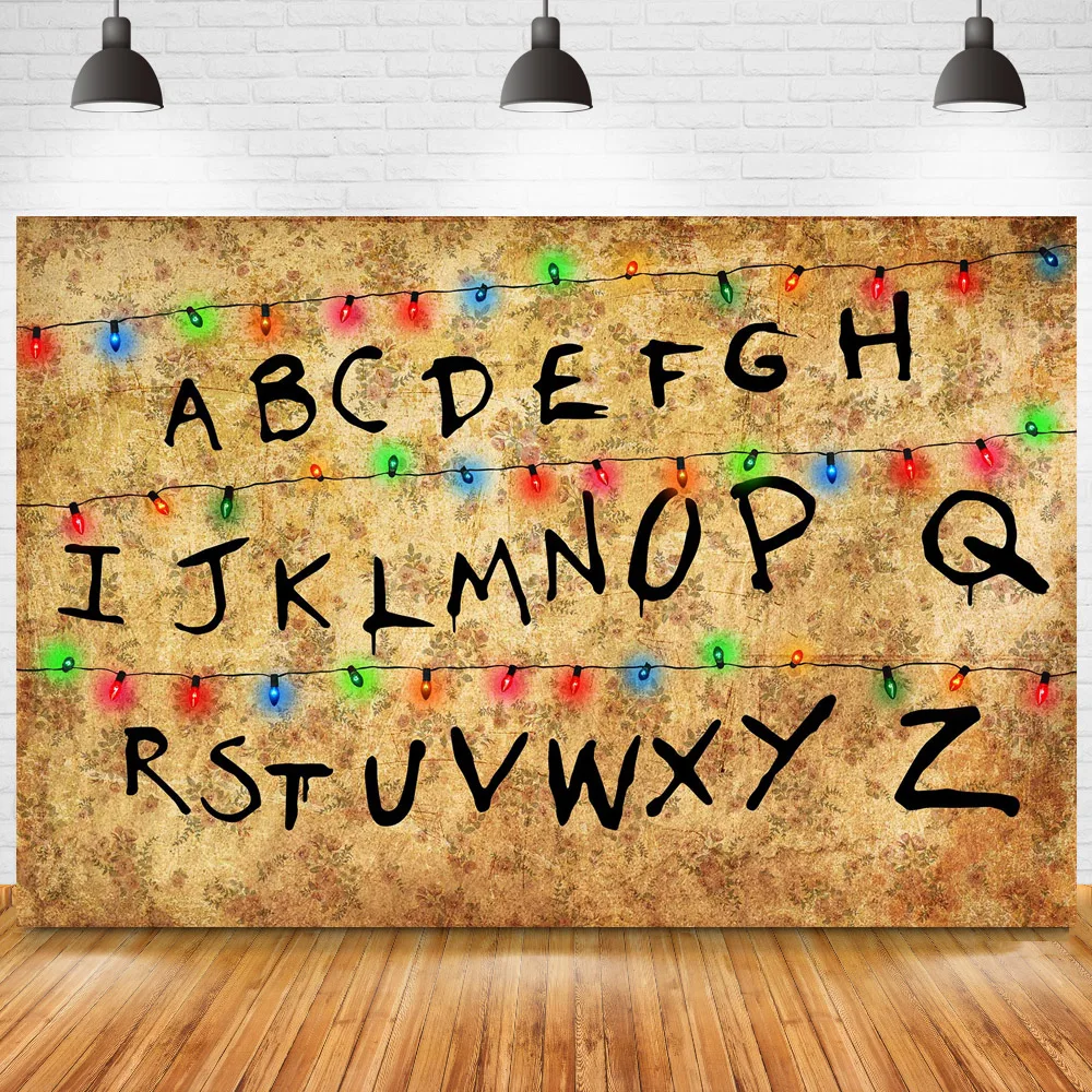 

Stranger Things Party Backdrop Christmas Lights Alphabet Photography Background for Stranger Series Birthday Party Decorations