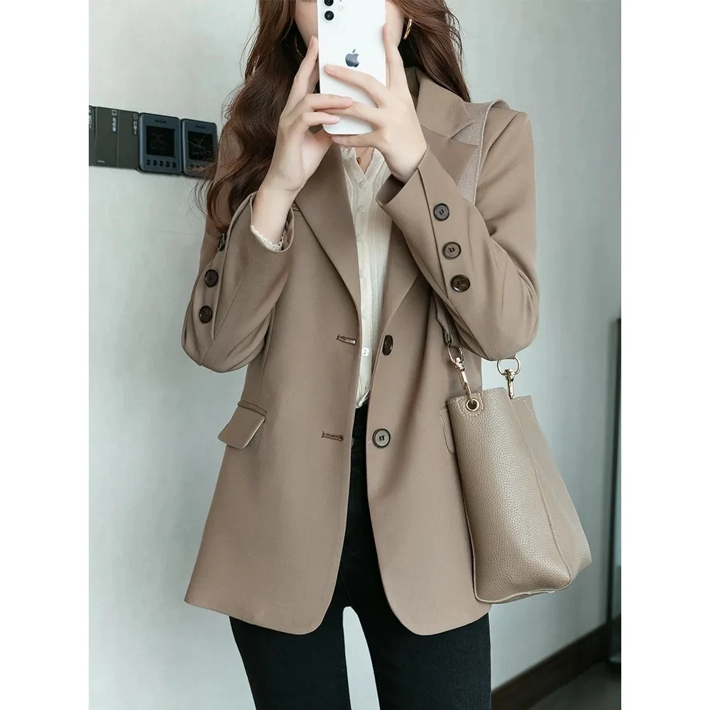 

Casual Small Suit Jacket Office Lady 2022 New Korean Chic Design Blazers Womens Solid Loose Blazer Tops Long Sleeve Outwear Coat