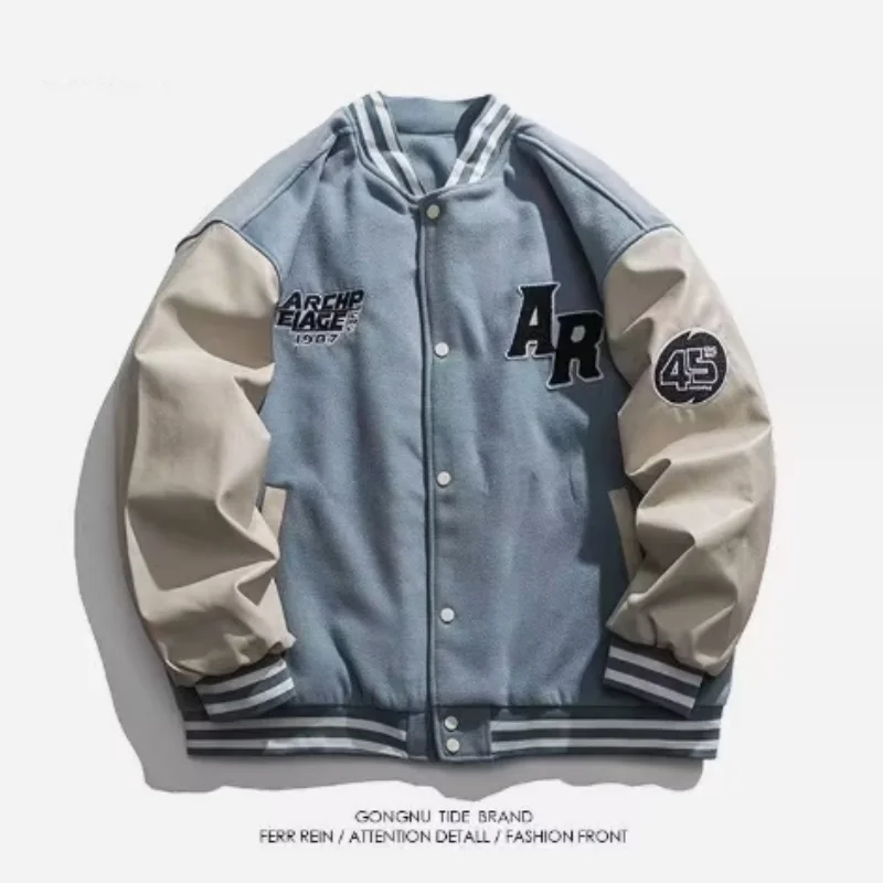 Мужская бейсбольная куртка с надписью демисезонная шерстяная из искусственной