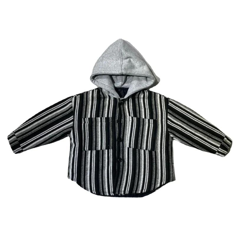 Korean Winter Boys cotton-padded Hooded Coats Kids Thick Warm Vertical stripe Outerwear