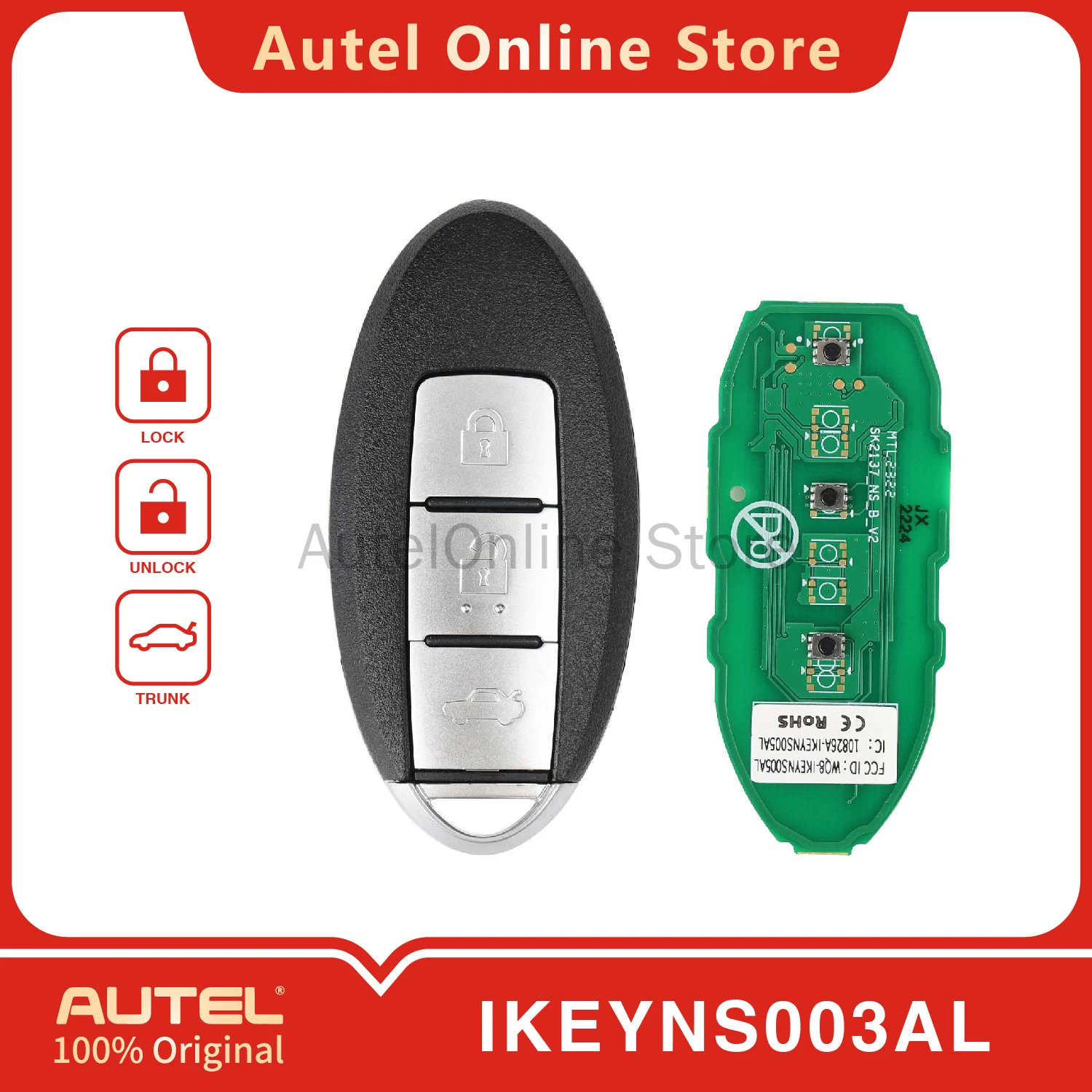 

AUTEL IKEYNS003AL 3-кнопочный универсальный интеллектуальный дистанционный ключ для KM100/IM508/IM608 для Nissan