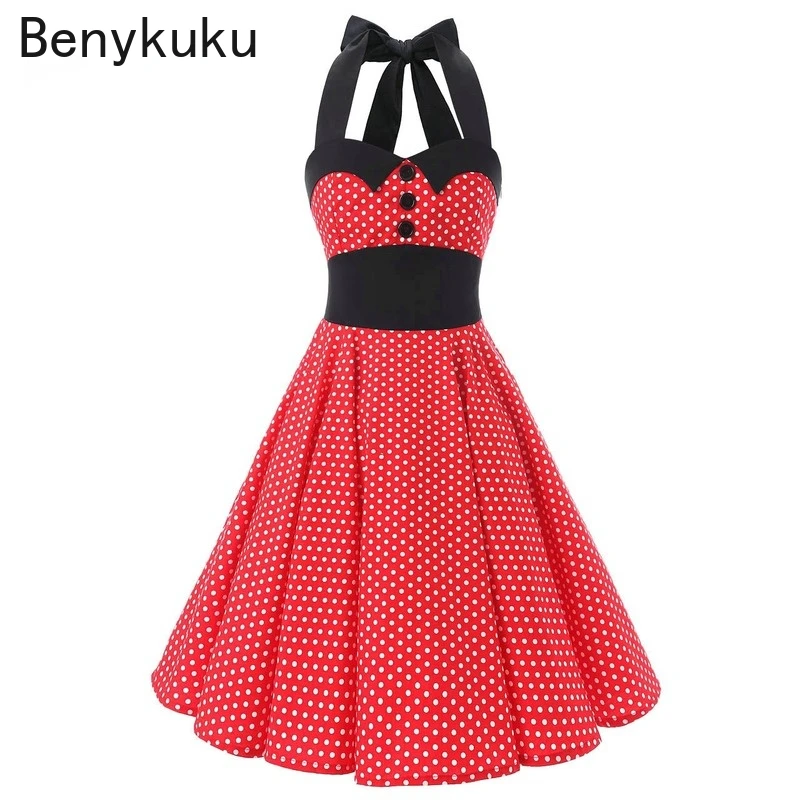 Женское винтажное платье ретро без рукавов розовое вечерние в горошек с лямкой