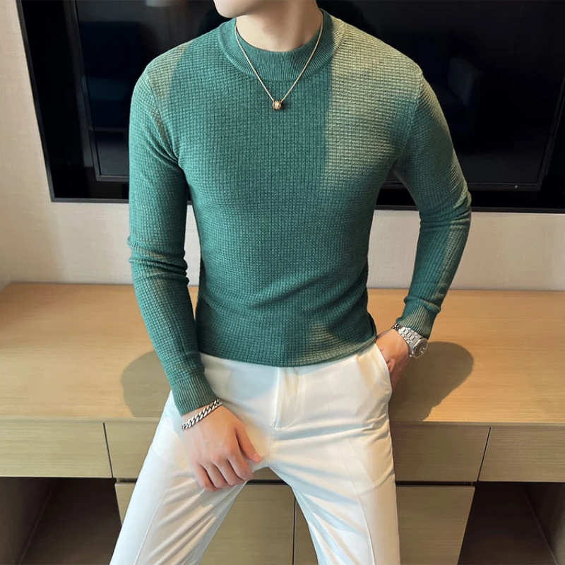 2022 New Autumn/Winter Men's Sweaters Knitwear Half High Neck Solid Color High Quality Slim Keep Warm Thick Sweater Knit Jumper