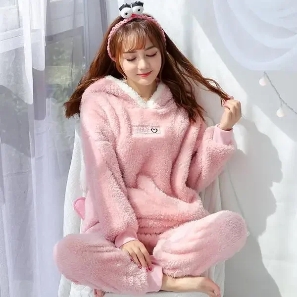 Осенне-зимний пижамный комплект с капюшоном мультяшный милый плюшевый бархатный