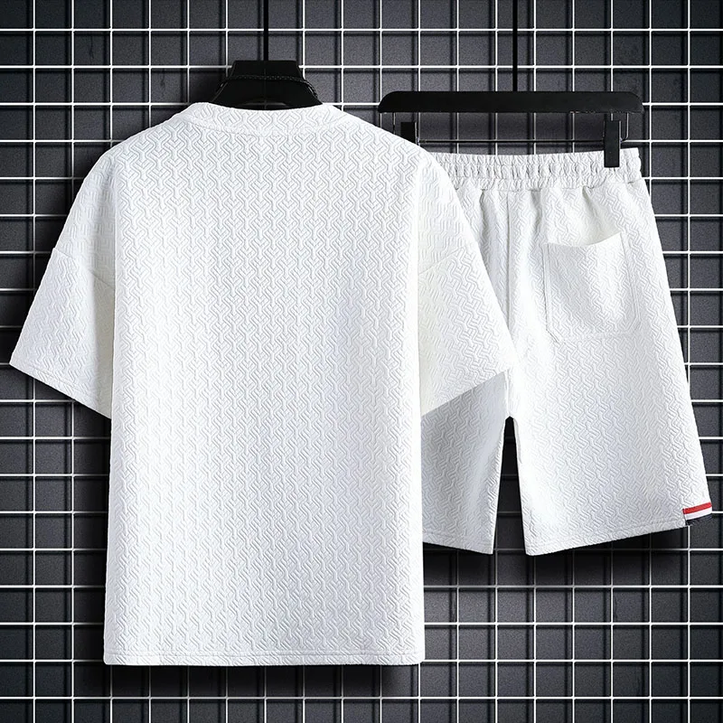 Men's Summer Thin Short-Sleeved Shorts Men's Waffle Shorts Suit Sports Fashion Brand Loose Casual Shorts