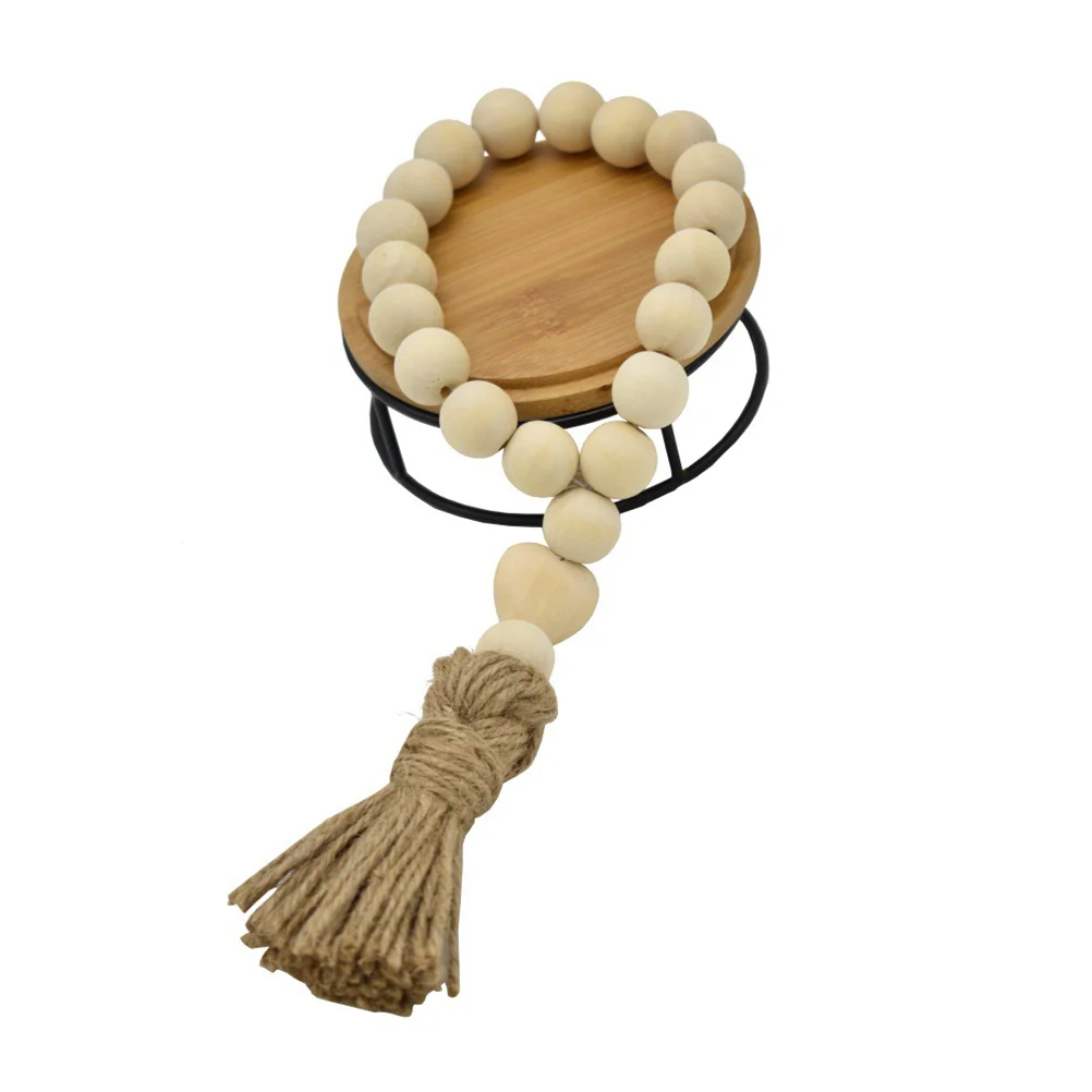 

Wood Bead Garland Farmhouse Beads with Tassel Rustic Decor Prayer Beads Farmhouse Home Wall Hanging Decoration