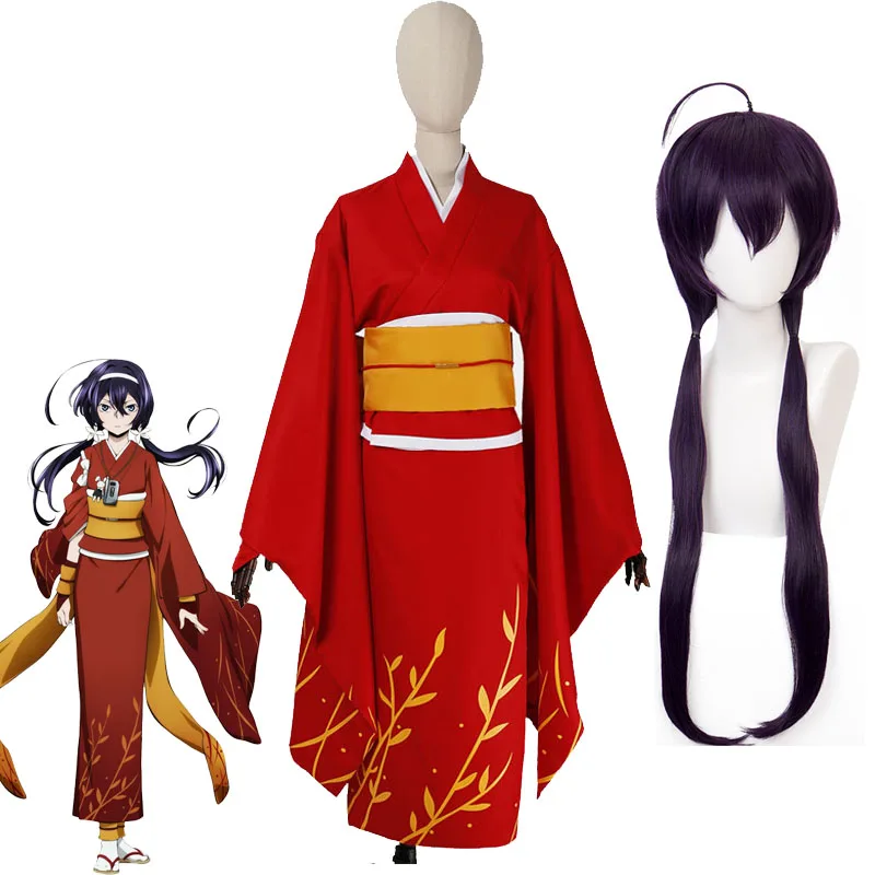 

Кимоно для косплея Izumi Kyouka, парик для косплея «бродячие псы», женский парик с темно-фиолетовыми длинными волосами для вечевечерние НКИ на Хэ...