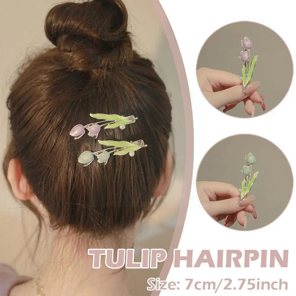 

Tulip Flower Side Bangs Clip Ornament Hair Clips Color Drip Oil Barrettes Girl Hairpins Duckbill Clip Hair Accessories For F4p6
