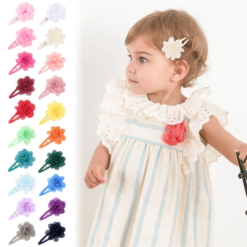 

10pcs/lot Baby Girls Chiffon Flower Hair Bows Clips Fully Lined Barrettes 2" Hair Accessories for Newborn Infants Kids Children