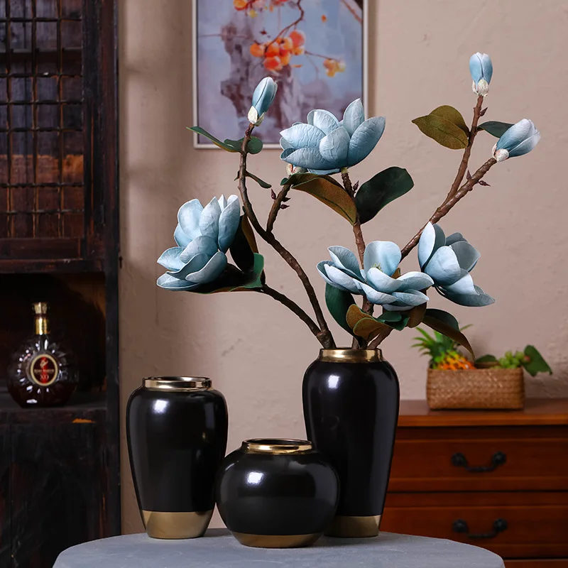 New Chinese Ceramic Crafts Set Creative Home Living Room Soft Decoration Vase Three-piece Set Customization.
