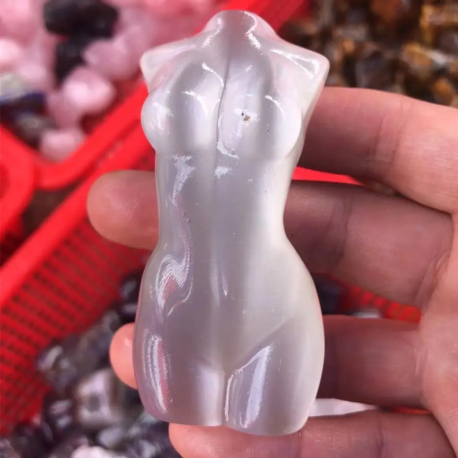 

New Released Natural Cat Eye Stone Goddess Statue Healing Crystal Woman Torso Carving Energy Gem Body Sculpture Decorate Gifts
