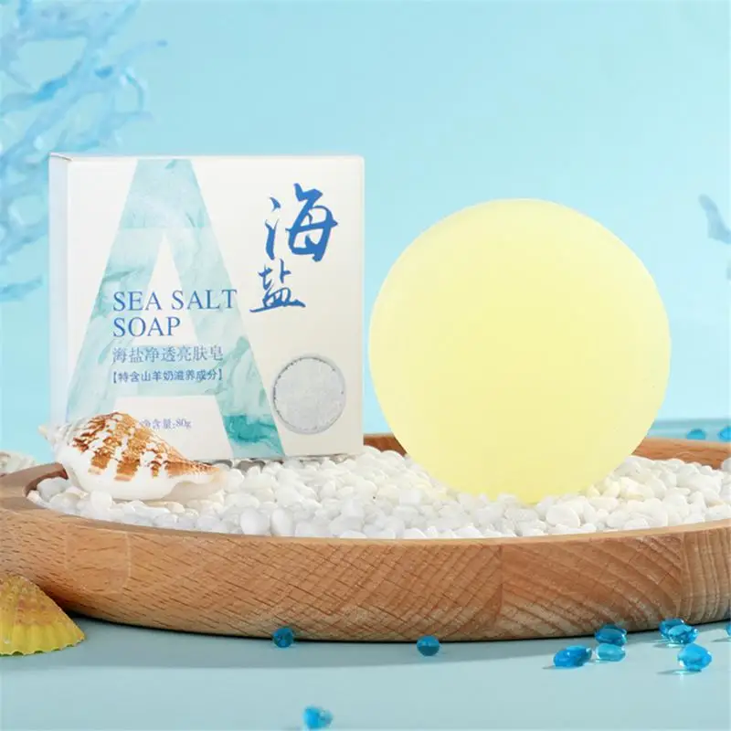 

80g Goat Milk Sea Salt Soap Moisturizing Facial Cleanser Remove Mites Soap Bath Shower Cleaning Face Body Skin Care Products