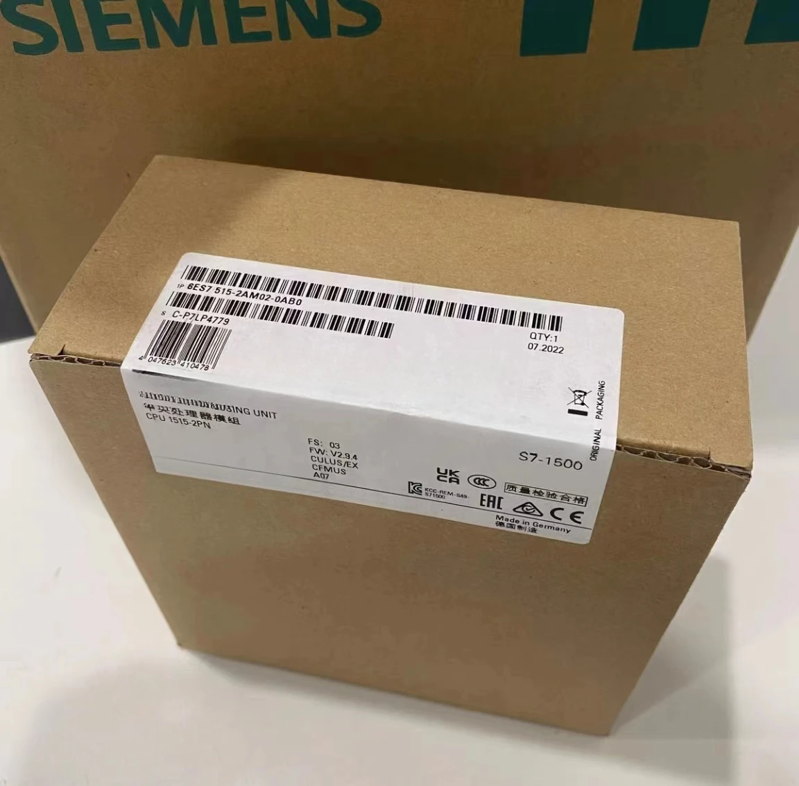 6ES7515-2AM02-0AB0 Оригинальный центральный процессор S7-1500 1515-2 PN